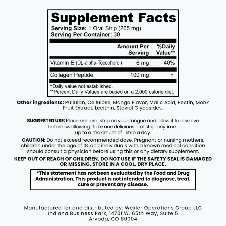 STRIPD Beauty + Collagen Supplement Facts panel