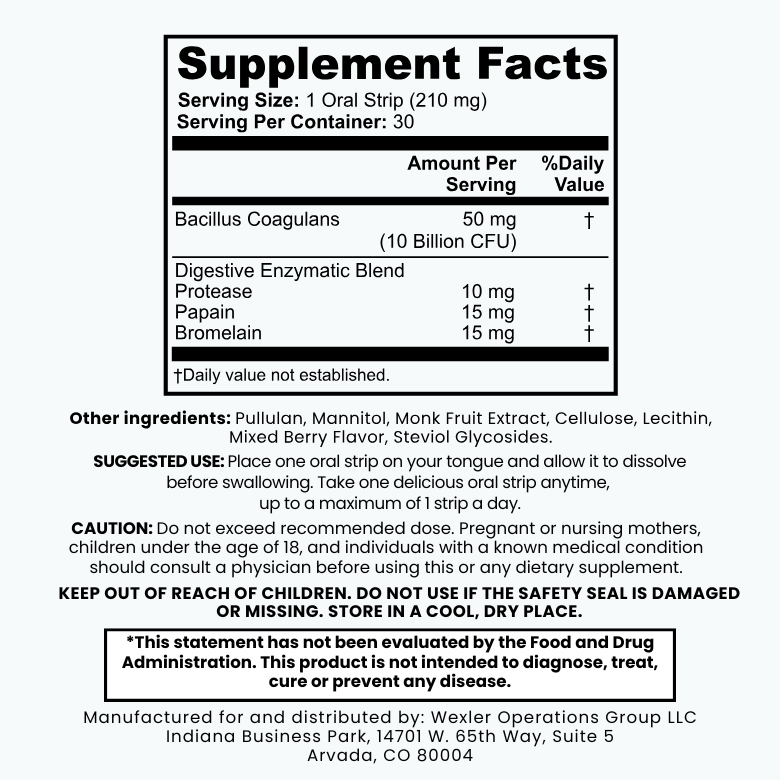 STRIPD Plus Digestion Supplement Facts panel